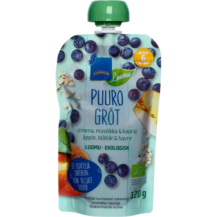 Rainbow puuro 120 g 6kk omena, mustikka & kaura
