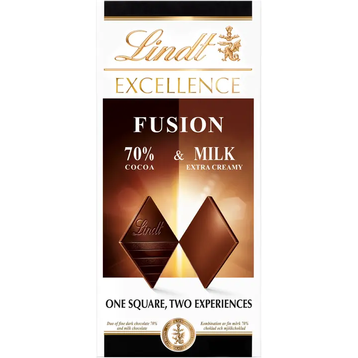 Lindt EXCELLENCE Yhdistelmä hienoa tummaa 70% suklaata (50%) ja maitosuklaata (50%) 100g