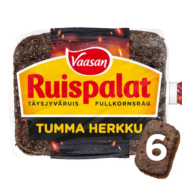 Vaasan Ruispalat Tumma Herkku 300g 6 kpl täysjyväruisleipä