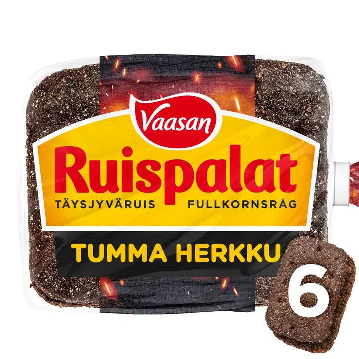 Vaasan Ruispalat Tumma Herkku 300g 6 kpl täysjyväruisleipä