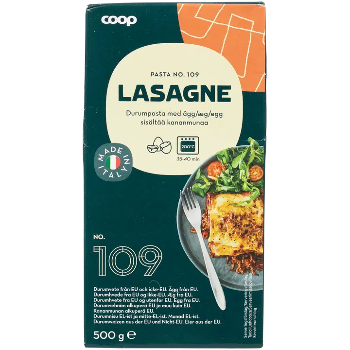 Coop Lasagne pasta, sisältää kananmunaa 500 g