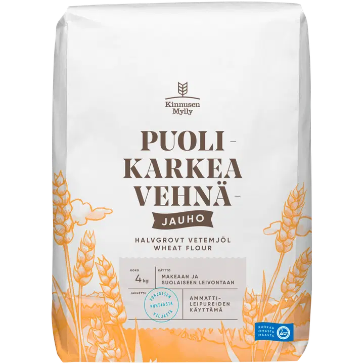 Kinnusen Mylly Puolikarkea vehnäjauho 4 kg