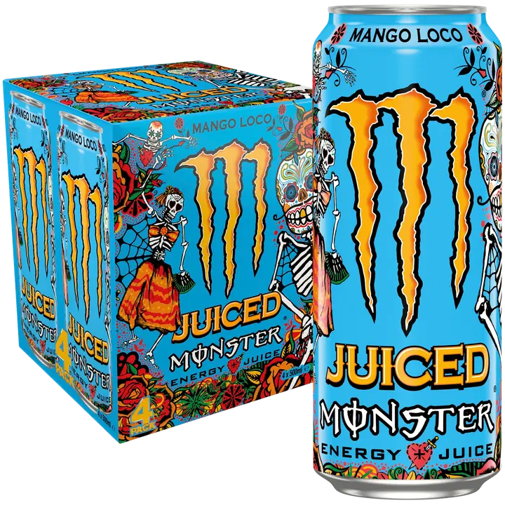 4-pack Monster Mango Loco energidryck burk 0,5 L