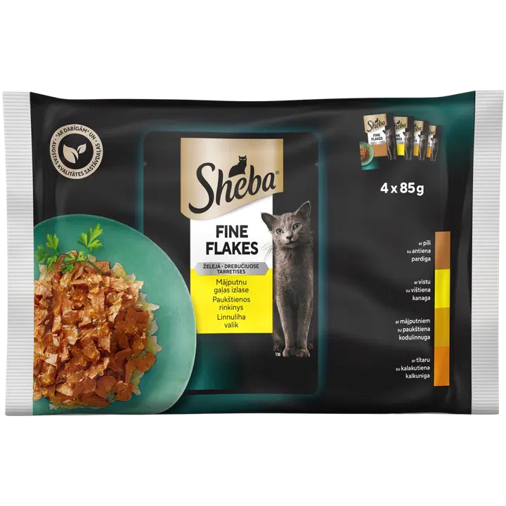 SHEBA kiisueine Fine Flakes linnuliha valik tarretises 4-pakk, 4x85g