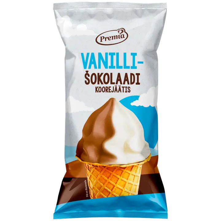 Premia Vanilli- ja Šokolaadi koorejäätis vahvlitopsis 70g/140 ml