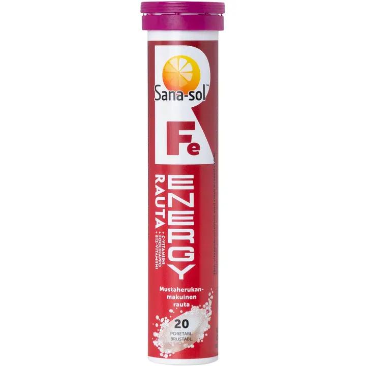 Sana-sol Fe-Energy rauta mustaherukanmakuinen rauta-vitamiiniporetabletti 20kpl