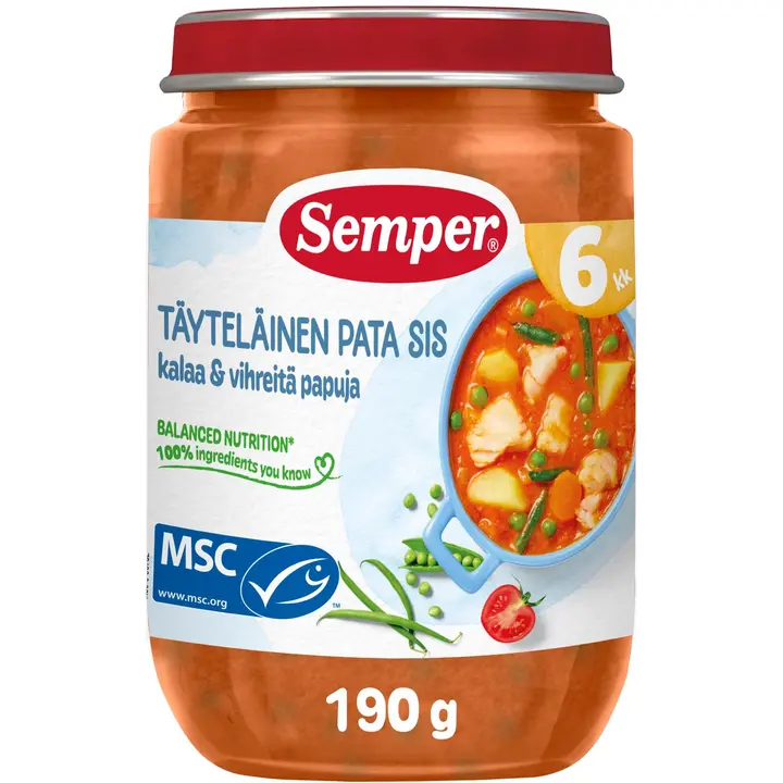 Semper Täyteläinen pata sis. kalaa & vihreitä papuja 6kk lastenateria 190g