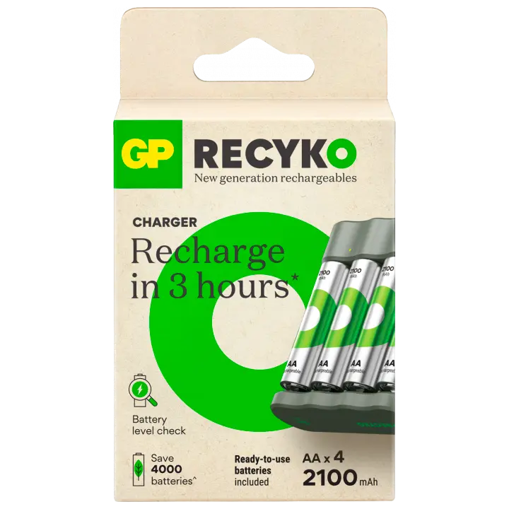 GP Recyko standard akkulaturi usb sis. 4kpl AA 2100mah nimh akkua
