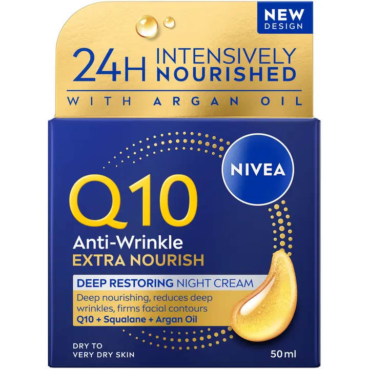 NIVEA 50ml Q10 Anti-Wrinkle Extra Nourish Deep Restoring Night Cream -yövoide