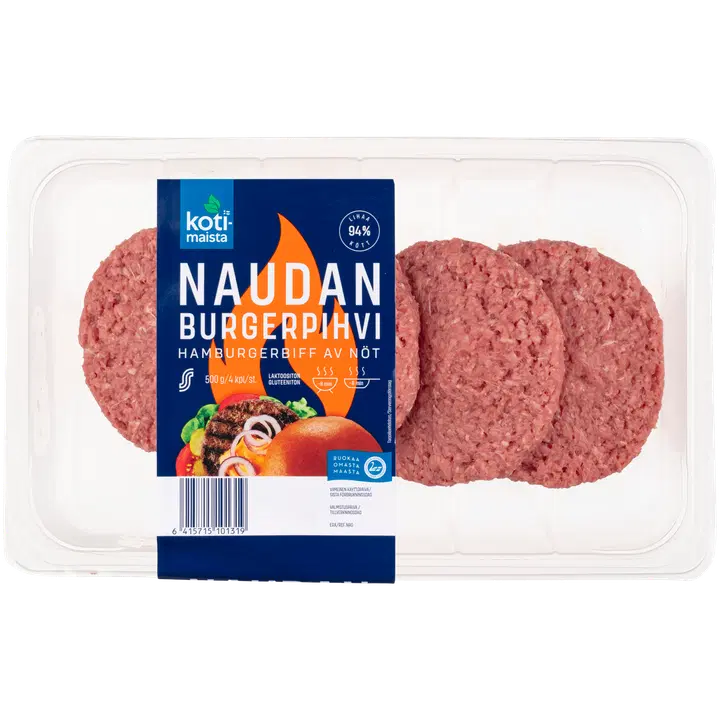 Kotimaista naudan burgerpihvi 4 kpl 500 g