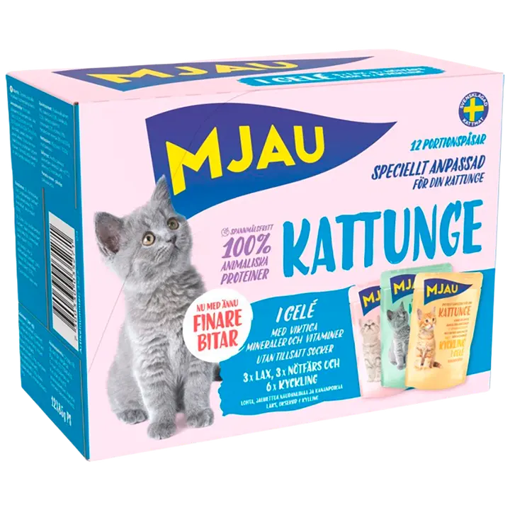 Mjau kissanpennun liha & kala hyytelössä viljaton 12x85g kissanruoka