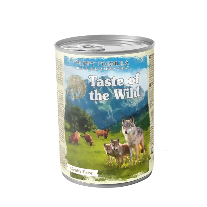 Taste of the wild wetlands beef stew gravy puppy can 390g