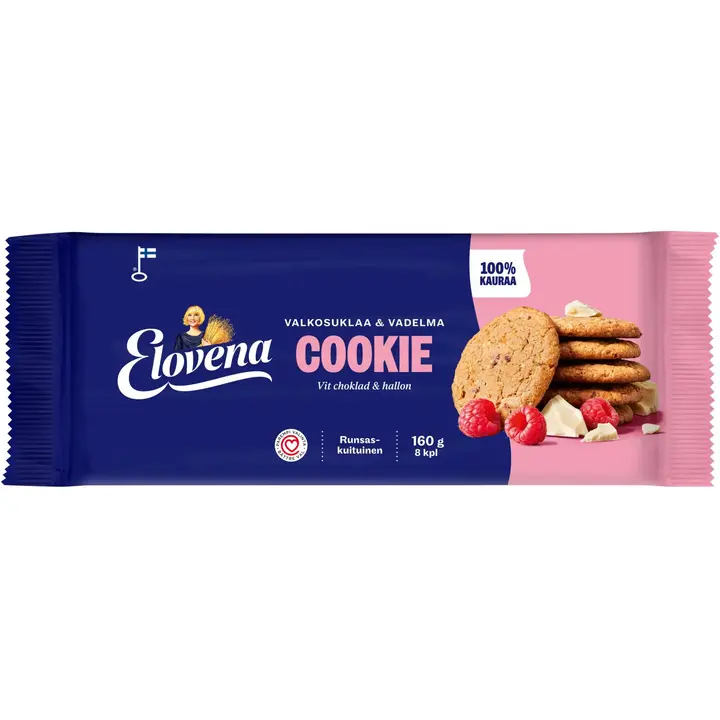 Elovena 160g valkosuklaa & vadelma cookie