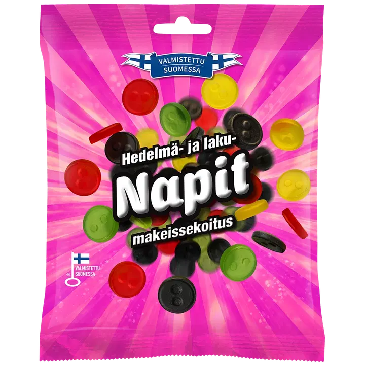 Finlandia Candy Hedelmä- ja lakunapit 110g hedelmän- ja lakritsinmakuisia makeisia