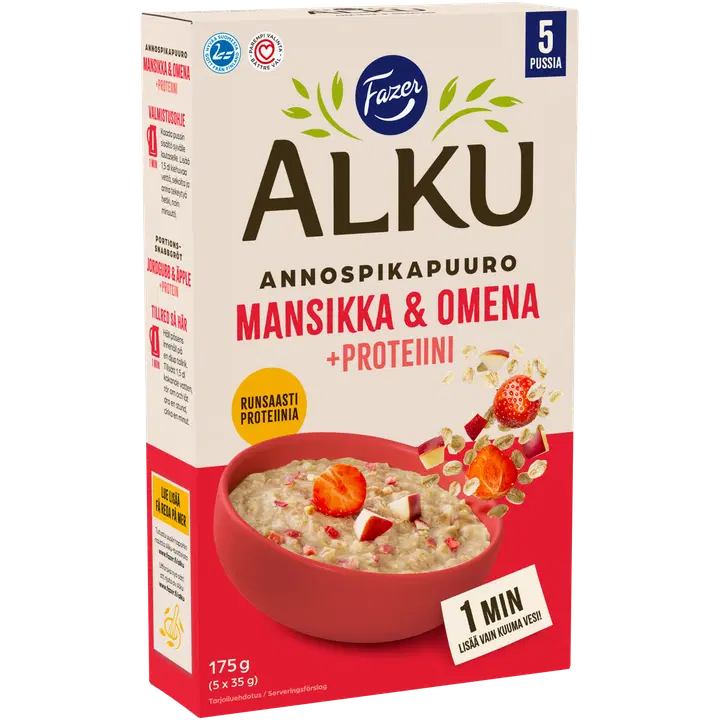 Fazer Alku Mansikka & omena Proteiini annospikapuuro 175 g (5 × 35 g)