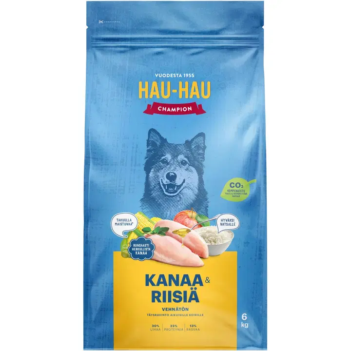 Hau-Hau Champion Kanaa ja riisiä täysravinto aikuisille koirille 6 kg