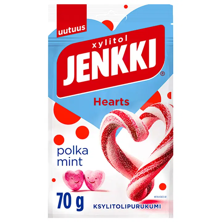 Jenkki Enjoy Hearts Polkamint, närimiskummid 70g