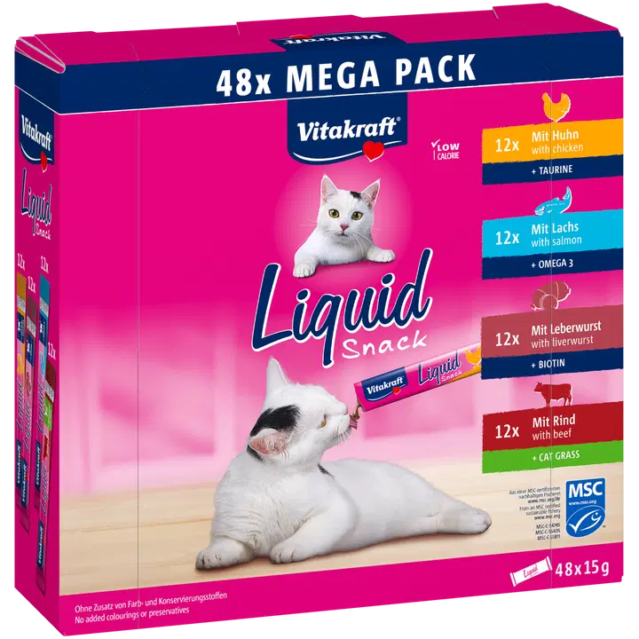 Vitakraft Liquid Snack Mega pack  Kana+ Lohi + Maksamakkara + Nauta 48x15g