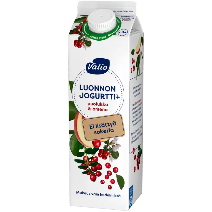 Valio Luonnonjogurtti+™ puolukka & omena 1 kg ei lisättyä sokeria, laktoositon