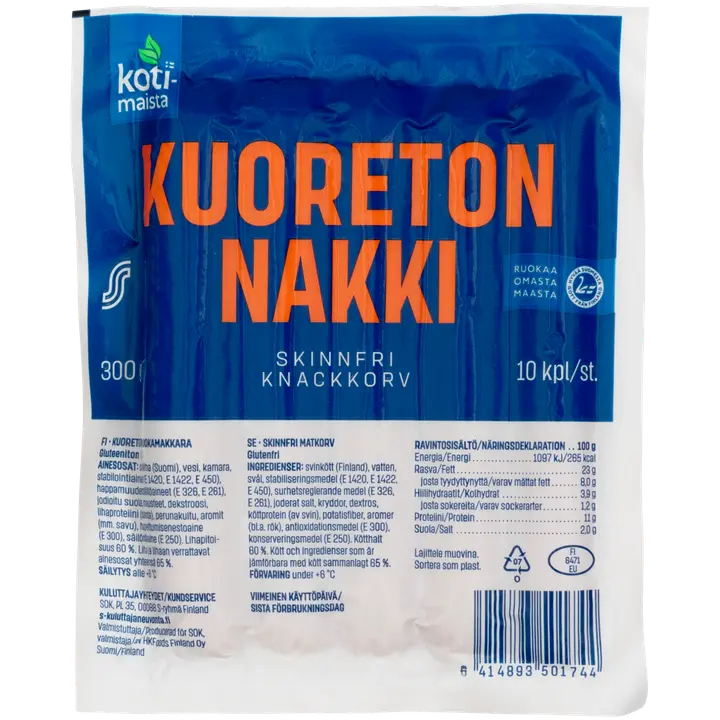 Kotimaista kuoreton nakki 300g