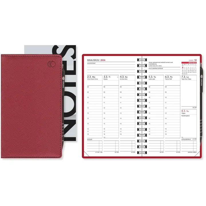 Taskukalenteri Leader punainen 2026