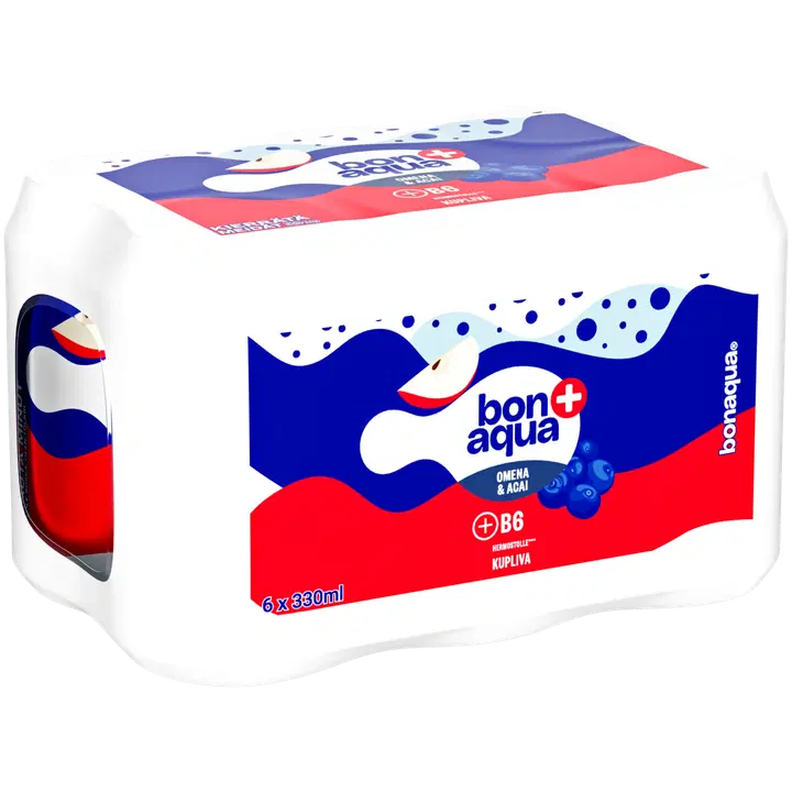 6-pack Bonaqua + Omena & Acai Hiilihapotettu juoma tölkki 0.33 L