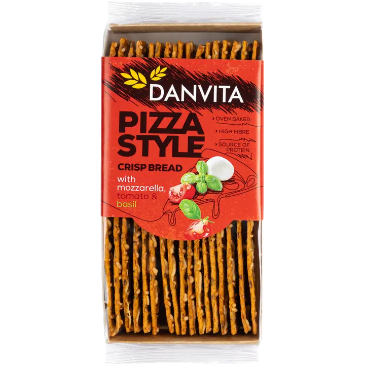 Pizza style Crisp bread with Mozarrella cheese, tomato and basil
