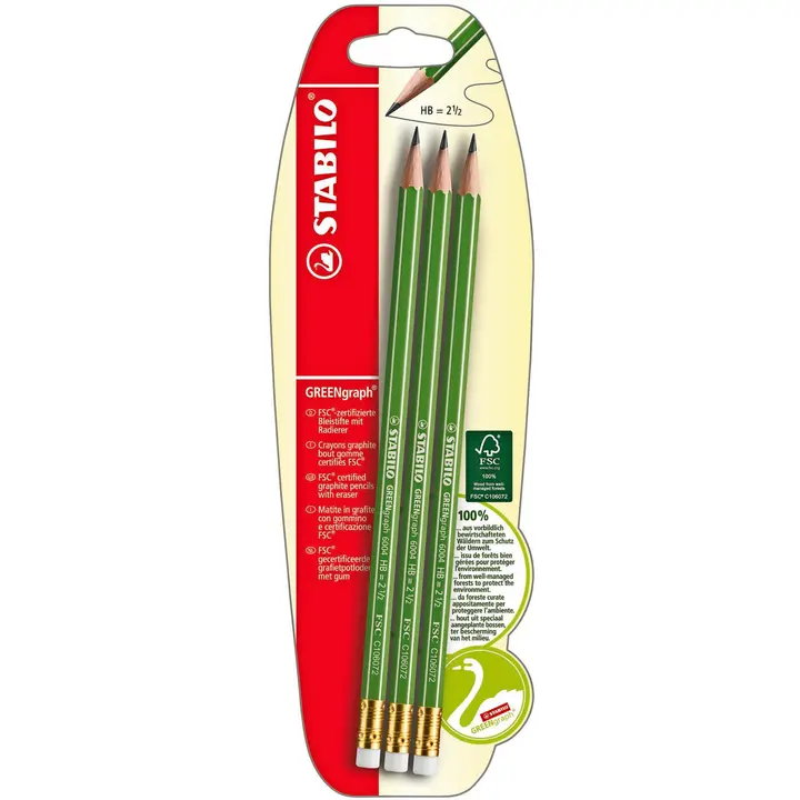 Stabilo lyijykynä GreenGraph kumilla 3kpl