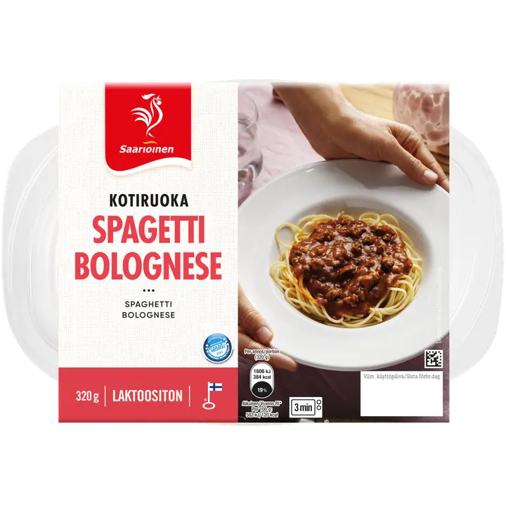 Saarioinen Spagetti Bolognese; spagettia ja jauhelihakastiketta 320g