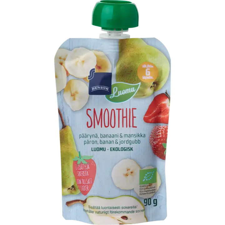 Rainbow smoothie päärynä, banaani & mansikka luomu 90 g 6 kk