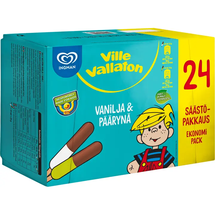 Ingman Ville Vallaton Vanilja-Päärynä Jäätelö Monipakkaus 840ml/552g 24 kpl