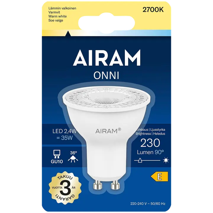Airam LED-lamp GU10 2,4W 2700K 230LM