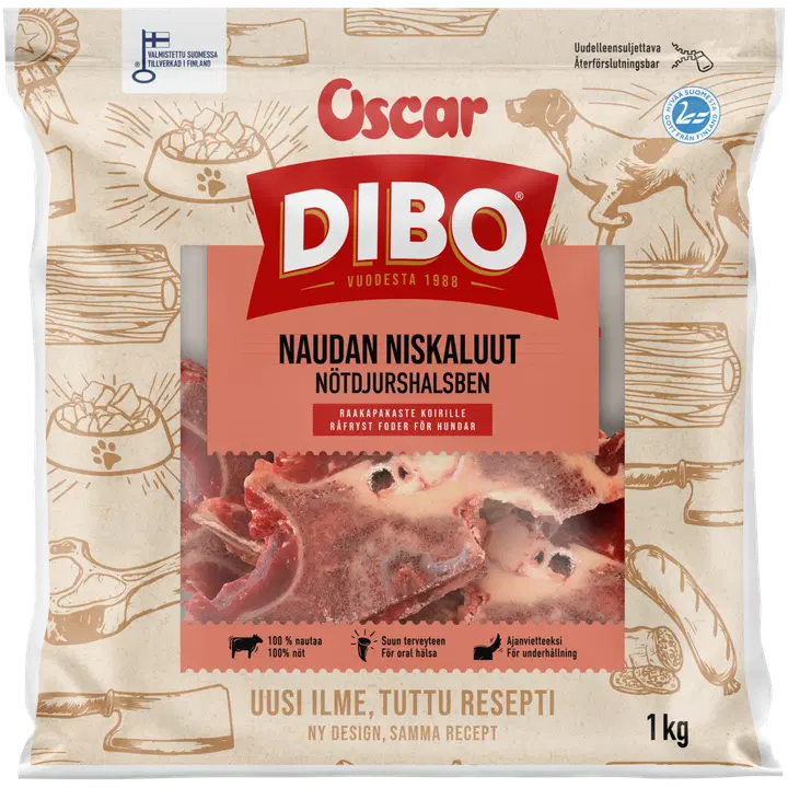 DIBO Naudan niskaluut koirille pakaste 1kg
