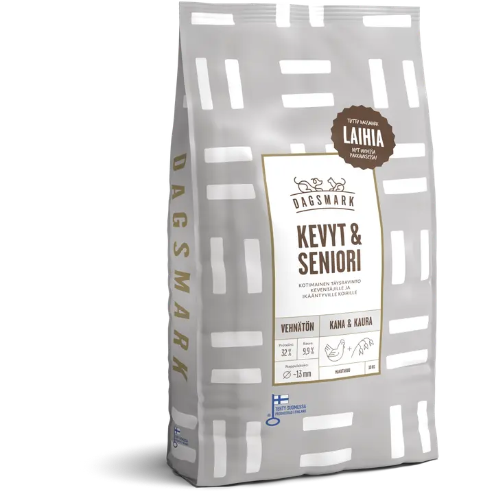 Dagsmark KEVYT & SENIORI koiran kuivaruoka vehnätön kana-kaura 10 kg