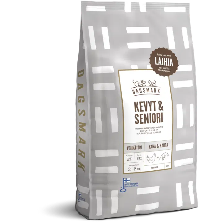 Dagsmark KEVYT & SENIORI koiran kuivaruoka vehnätön kana-kaura 10 kg