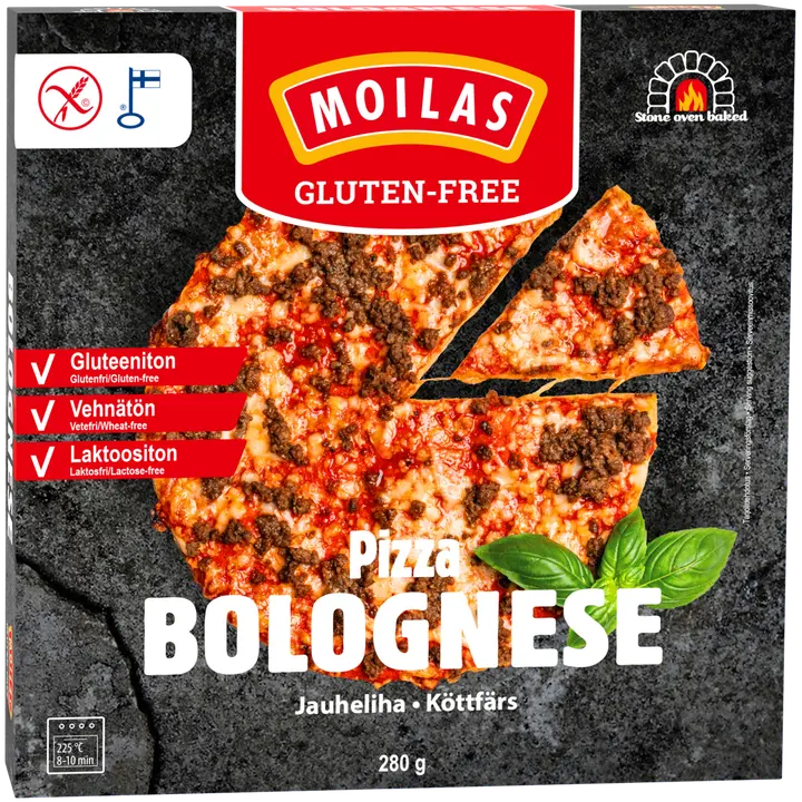 Moilas Gluten-Free Pizza Bolognese 280 g, esipaistettu pakaste