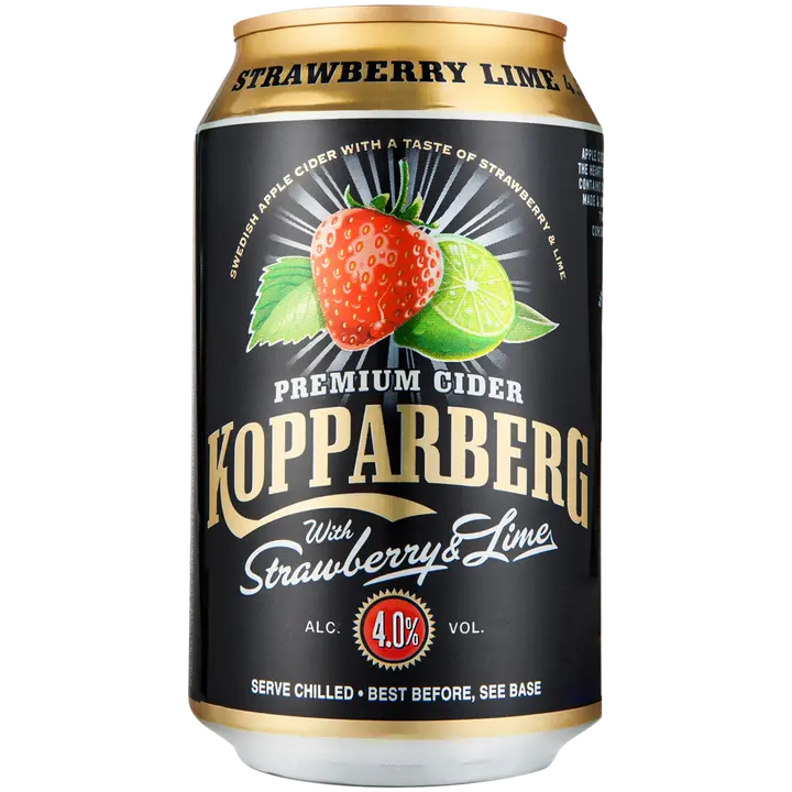 Premium Cider Kopparberg with Strawberry & Lime 4,0%, Mansikan ja limen makuinen omenasiideri tölkki 33cl