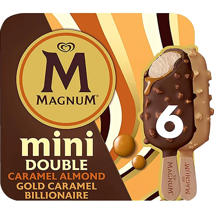 Magnum Mini Double Caramel Almond & Double Gold Caramel Billionaire 6MP Jäätelö Monipakkaus 330ml/282g 6 kpl