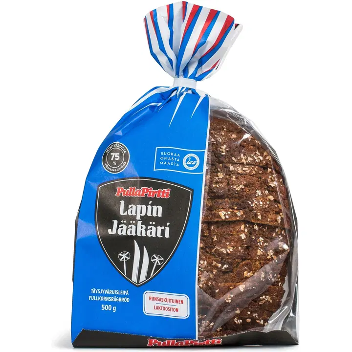 Pulla-Pirtti Lapin Jääkäri 500g siivutettu laktoositon runsaskuituinen täysjyväruisleipä