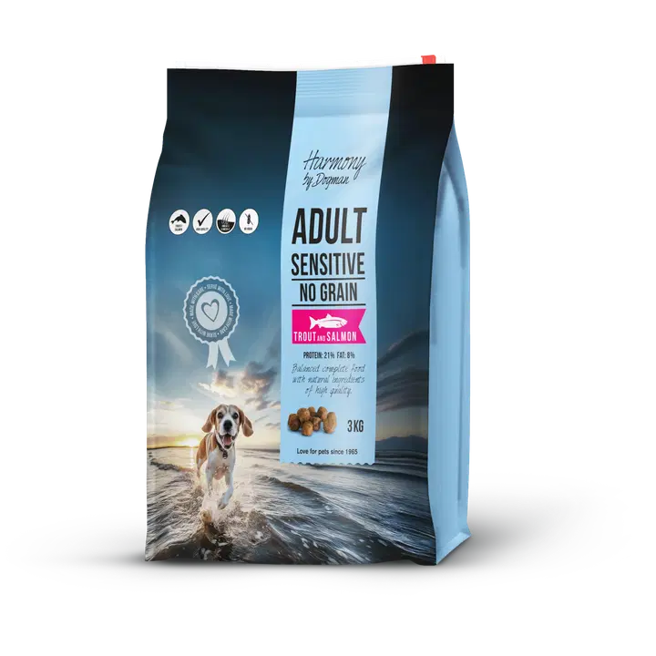 Dogman Harmony Adult Sensitive lohi viljaton koiranruoka 3kg