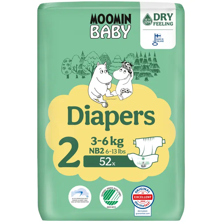Moomin Baby Newborn teippivaippa koko 2, 52 kpl, 3-6 kg