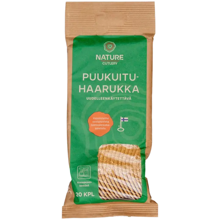 Nature Line puukuituhaarukka 20 kpl, valmistettu uusiutuvista raaka-aineista, uudelleenkäytettävä