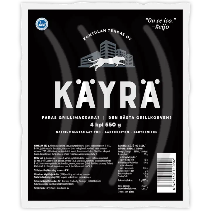 Kontulan Tehtaan iso KÄYRÄ grillimakkara 550g