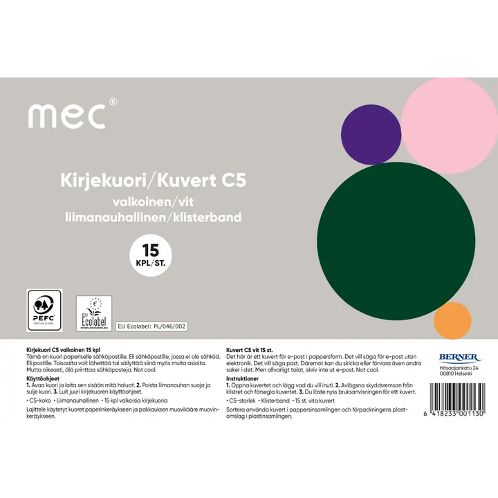 Mec Kirjekuori C5 valkoinen 15kpl