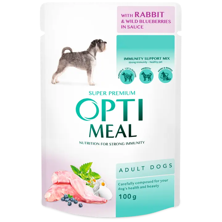 OPTIMEAL konserv täiskasv.koertele küüliku ja metsmustika kastmes 100g