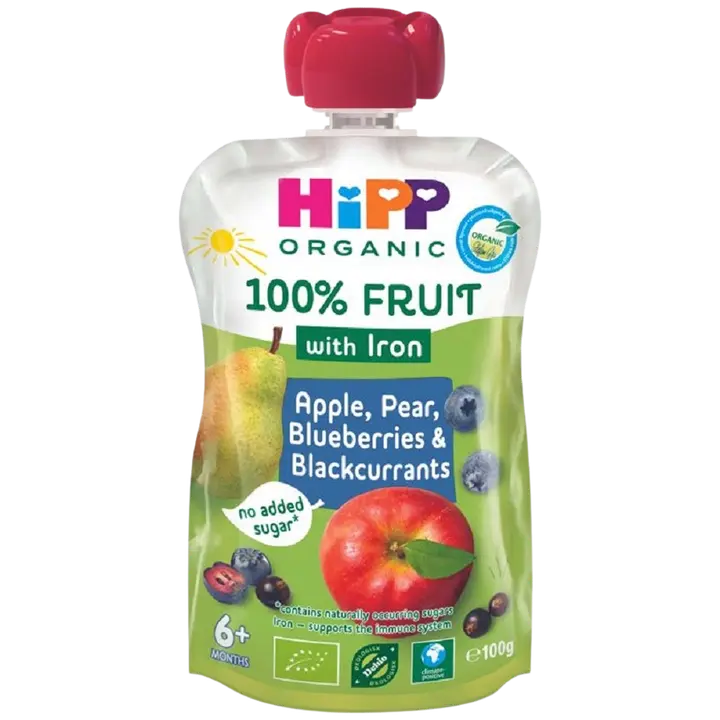 HiPP HiPPiS 100g Luomu Smoothie Omena Päärynä Marjat ja rautaa 6kk