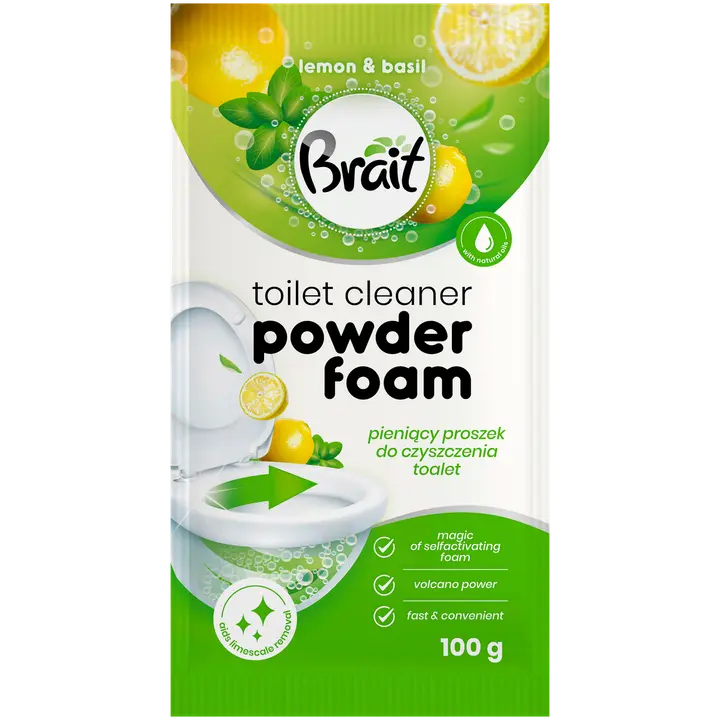 Vahutav Wc-puhastuspulber Brait Lemon ja Basil 100g