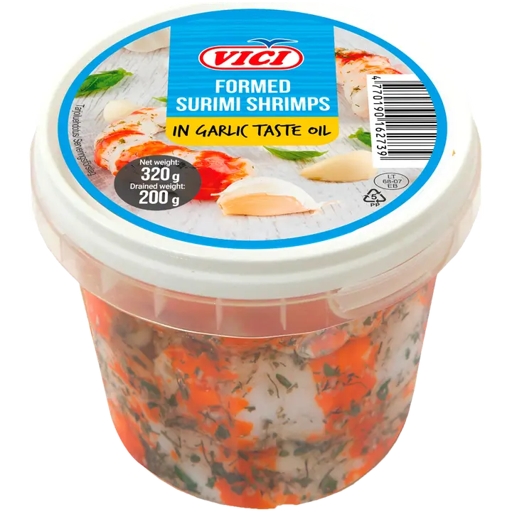 Vici Muotoillut surimikatkaravut valkosipulin makuisessa öljyssä 320g / 200 g