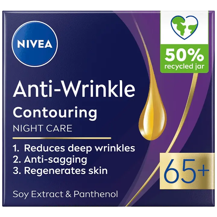 NIVEA Anti-Wrinkle Contouring Night Cream 65+ -yövoide 50ml
