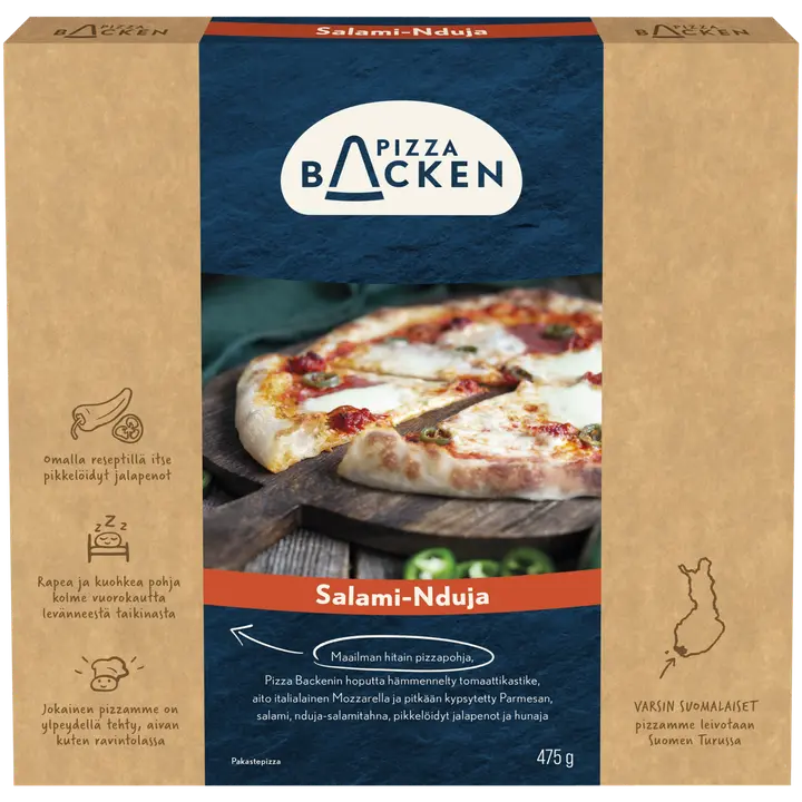 Pizza Backen Salami-Ndujapizza 475g pakastepizza